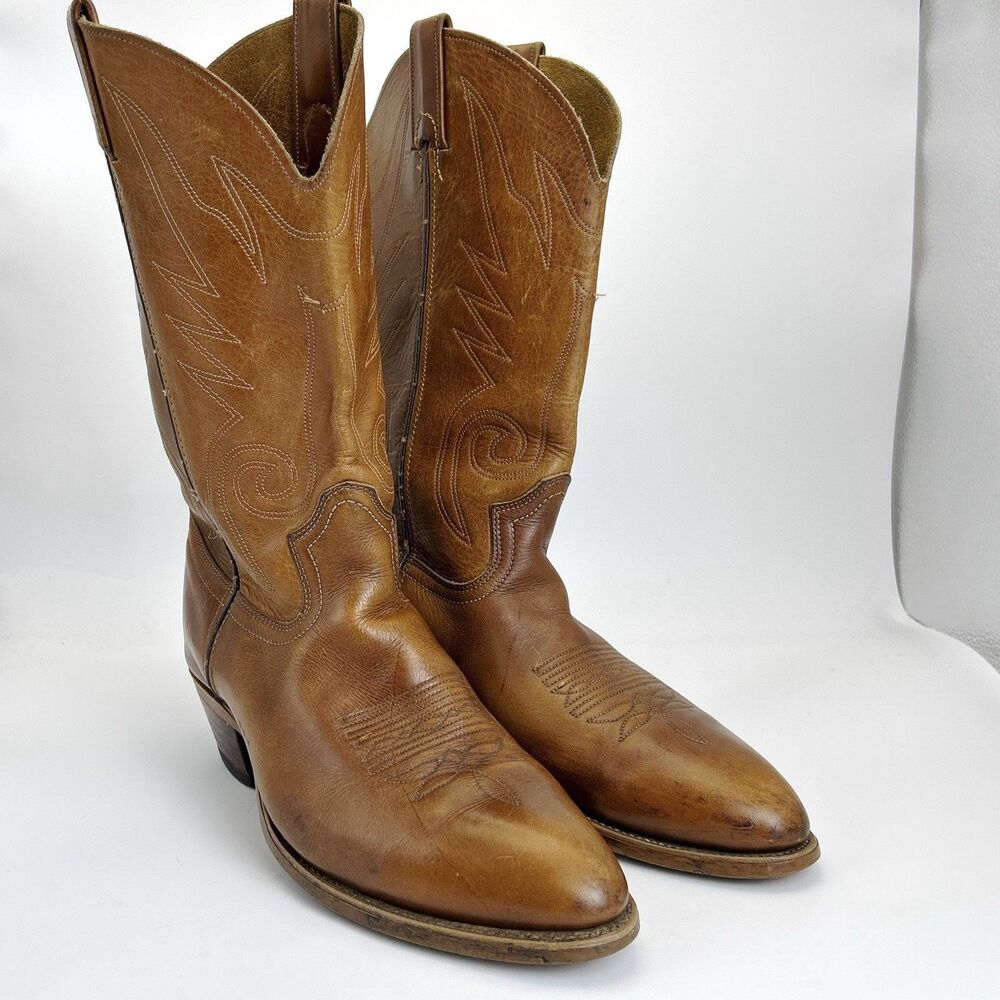Thom McAn Western Cowboy Boots Mens Sz 9.5 Brown Leather Made in USA Vintage 70s - Picture 2 of 9